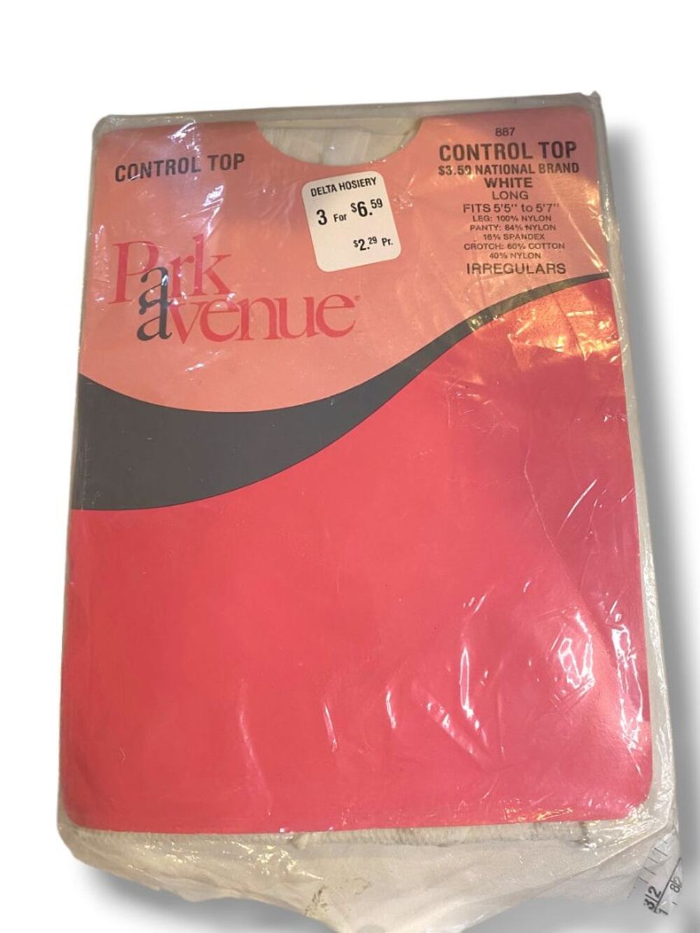 Vintage Park Avenue Long White Control Top Pantyhose Irregulars White 887